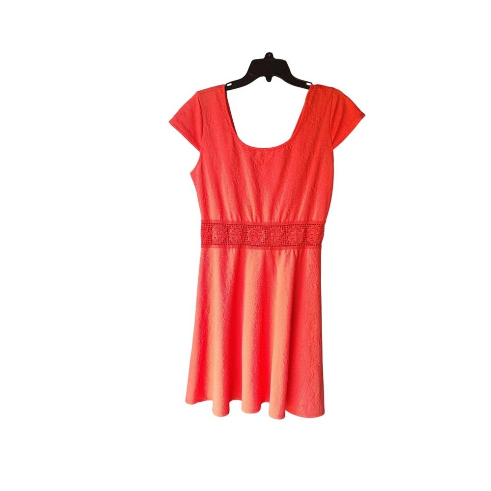 Xhilaration Coral Orange Crochet Waist Skater Dress Cap Sleeve Textured Large